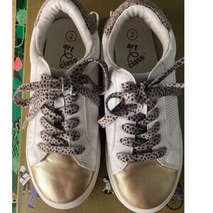 Art Class Cute Sneakers ~ Golden Goose Like ~ White Gold & Animal Print ~ Sz 2